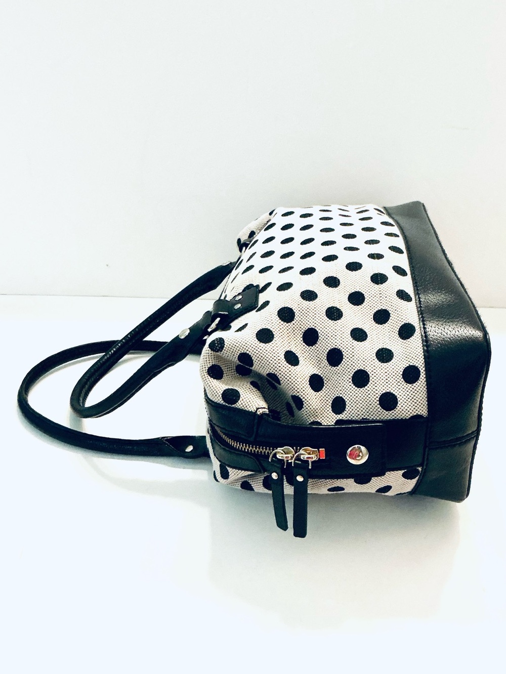 KATE SPADE, Justina Ashlyn Belltown Polka Dot Canvas and Leather Satchel Handbag - Picture 4 of 16